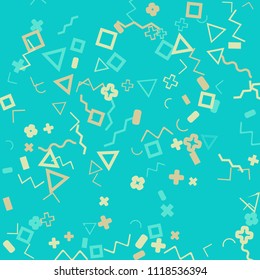 Memphis background.  Modern background with different  color figures for poster or card. Abstract memphis background with geometric colorful figures for your design. Vector texture.
