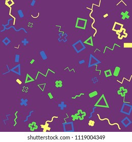 Memphis background.  Modern background with different  color figures for print or card. Abstract memphis background with geometric colorful figures for your design. Vector texture.