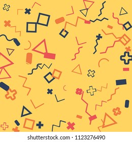 Memphis background.  Modern background with different  color figures for mobile application or card. Abstract memphis background with geometric colorful figures for your design. Vector texture.