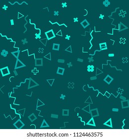 Memphis background.  Modern background with different  color figures for poster or card. Abstract memphis background with geometric colorful figures for your design. Vector texture.