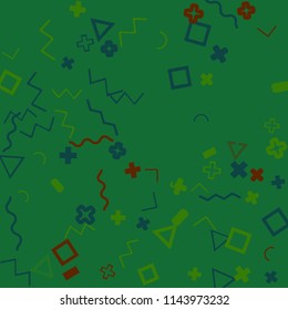 Memphis background.  Modern background with different  color figures for print or card. Abstract memphis background with geometric colorful figures for your design. Vector texture.