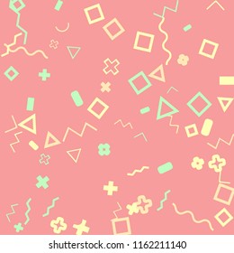 Memphis background.  Modern background with different  color figures for mobile application or card. Abstract memphis background with geometric colorful figures for your design. Vector texture.