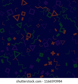 Memphis background.  Modern background with different  color figures for print or card. Abstract memphis background with geometric colorful figures for your design. Vector texture.