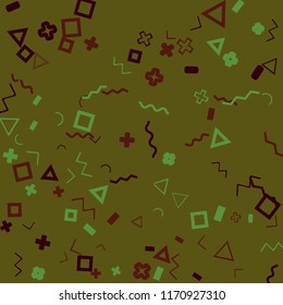 Memphis background.  Modern background with different  color figures for poster or card. Abstract memphis background with geometric colorful figures for your design. Vector texture.
