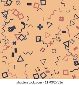 Memphis background.  Modern background with different  color figures for mobile application or card. Abstract memphis background with geometric colorful figures for your design. Vector texture.