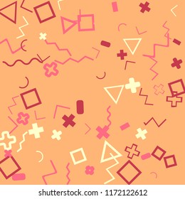 Memphis background.  Modern background with different  color figures for poster or card. Abstract memphis background with geometric colorful figures for your design. Vector texture.