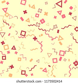 Memphis background.  Modern background with different  color figures for card or banner. Abstract memphis background with geometric colorful figures for your design. Vector texture.