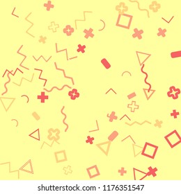 Memphis background.  Modern background with different  color figures for poster or card. Abstract memphis background with geometric colorful figures for your design. Vector texture.