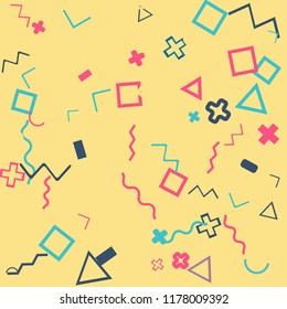 Memphis background.  Modern background with different  color figures for mobile application or card. Abstract memphis background with geometric colorful figures for your design. Vector texture.