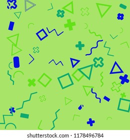 Memphis background.  Modern background with different  color figures for poster or card. Abstract memphis background with geometric colorful figures for your design. Vector texture.