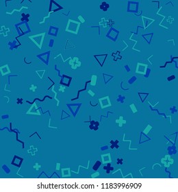 Memphis background.  Modern background with different  color figures for poster or card. Abstract memphis background with geometric colorful figures for your design. Vector texture.