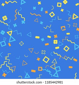 Memphis background.  Modern background with different  color figures for card or banner. Abstract memphis background with geometric colorful figures for your design. Vector texture.