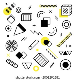 Memphis background. Modern background with line graphic elements, 3d decorative minimalistic. 