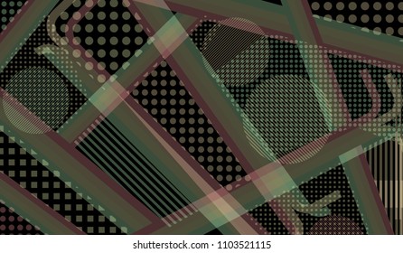 Memphis background. Modern pattern with color strips and different elements for banner or mobile application. Retro-Fututristic Background with Color Elements in Disco Style. Vector Texture.
