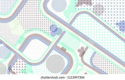 Memphis background. Modern pattern with color strips and different elements for textile or wallpaper. Retro Pattern with Color Elements for your Design. Vector Texture.