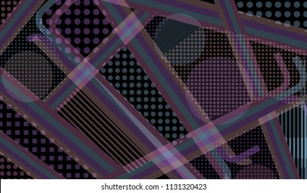 Memphis background. Modern pattern with color strips and different elements for card or flyer. Pop-Art Style. Vintage Background with Color Elements in Disco Style. Vector Texture.