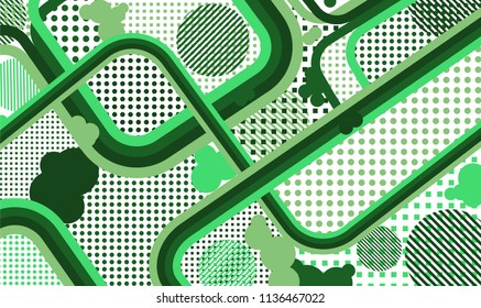 Memphis background. Modern pattern with color strips and different elements for textile or wallpaper. Pop-Art Style. Vintage Background with Color Elements in Disco Style. Vector Texture.