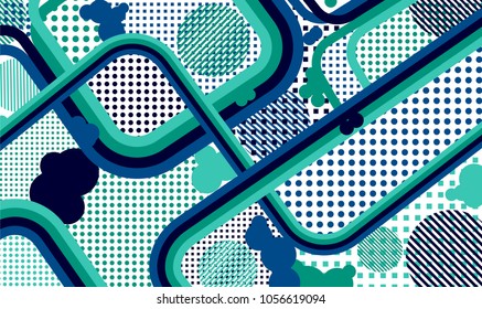 Memphis background. Retro background with color lines and different elements for paper or print. Retro-Fututristic Background with Color Elements in Disco Style. Vector Texture.