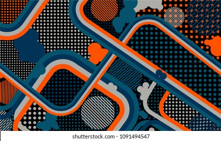 Memphis background. Retro background with color lines and different elements for banner or mobile application. Retro Pattern with Color Elements for your Design. Vector Texture.