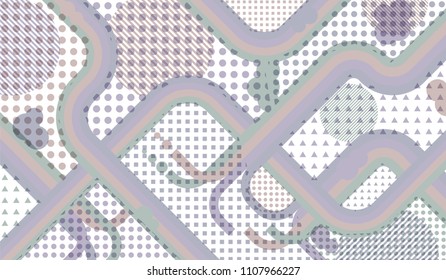 Memphis background. Retro background with color lines and different elements for paper or print. Pop-Art Style. Vintage Background with Color Elements in Disco Style. Vector Texture.