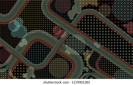 Memphis background. Retro background with color lines and different elements for card or flyer. Pop-Art Style. Vintage Background with Color Elements in Disco Style. Vector Texture.