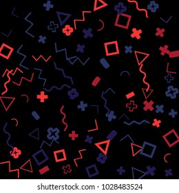 Memphis background.  Retro background with different color figures for print or mobile application. Memphis background with figures of different forms and colors for your design. Vector texture.
