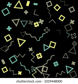 Memphis background.  Retro background with different color figures for mobile application or poster. Memphis background with figures of different forms and colors for your design. Vector texture.