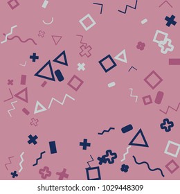 Memphis background.  Retro background with different  color figures for poster or card. Abstract memphis background with geometric colorful figures for your design. Vector texture.