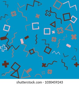 Memphis background.  Retro background with different  color figures for print or card. Abstract memphis background with geometric colorful figures for your design. Vector texture.