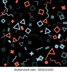 Memphis background.  Retro background with different color figures for mobile application or poster. Memphis background with figures of different forms and colors for your design. Vector texture.