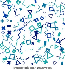Memphis background.  Retro background with different color figures for print or mobile application. Memphis background with figures of different forms and colors for your design. Vector texture.