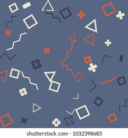 Memphis background.  Retro background with different  color figures for card or banner. Abstract memphis background with geometric colorful figures for your design. Vector texture.