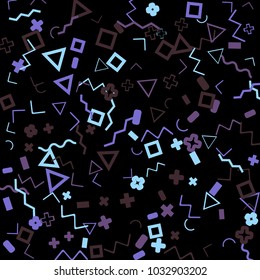 Memphis background.  Retro background with different color figures for card or banner. Memphis background with figures of different forms and colors for your design. Vector texture.