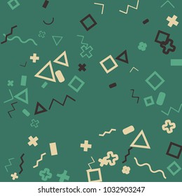 Memphis background.  Retro background with different  color figures for poster or card. Abstract memphis background with geometric colorful figures for your design. Vector texture.
