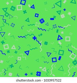 Memphis background.  Retro background with different  color figures for print or card. Abstract memphis background with geometric colorful figures for your design. Vector texture.