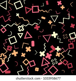 Memphis background.  Retro background with different color figures for poster or print. Memphis background with figures of different forms and colors for your design. Vector texture.