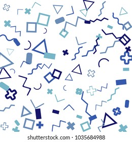 Memphis background.  Retro background with different color figures for card or banner. Memphis background with figures of different forms and colors for your design. Vector texture.