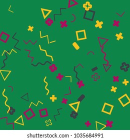Memphis background.  Retro background with different  color figures for card or banner. Abstract memphis background with geometric colorful figures for your design. Vector texture.