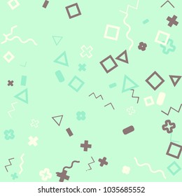 Memphis background.  Retro background with different  color figures for card or banner. Abstract memphis background with geometric colorful figures for your design. Vector texture.