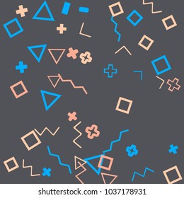 Memphis background.  Retro background with different  color figures for poster or card. Abstract memphis background with geometric colorful figures for your design. Vector texture.