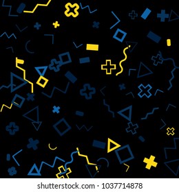 Memphis background.  Retro background with different color figures for poster or print. Memphis background with figures of different forms and colors for your design. Vector texture.
