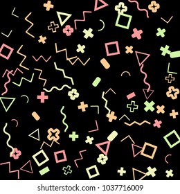 Memphis background.  Retro background with different color figures for mobile application or poster. Memphis background with figures of different forms and colors for your design. Vector texture.