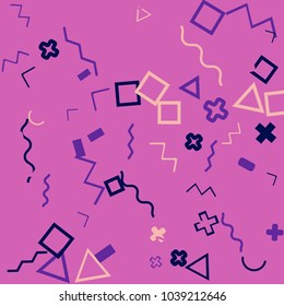 Memphis background.  Retro background with different  color figures for print or card. Abstract memphis background with geometric colorful figures for your design. Vector texture.