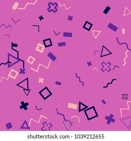 Memphis background.  Retro background with different  color figures for card or banner. Abstract memphis background with geometric colorful figures for your design. Vector texture.