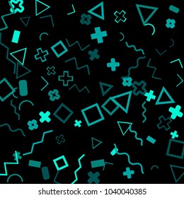 Memphis background.  Retro background with different color figures for card or banner. Memphis background with figures of different forms and colors for your design. Vector texture.