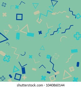 Memphis background.  Retro background with different  color figures for card or banner. Abstract memphis background with geometric colorful figures for your design. Vector texture.
