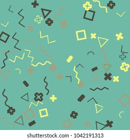 Memphis background.  Retro background with different  color figures for mobile application or card. Abstract memphis background with geometric colorful figures for your design. Vector texture.
