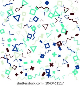 Memphis background.  Retro background with different color figures for poster or print. Memphis background with figures of different forms and colors for your design. Vector texture.