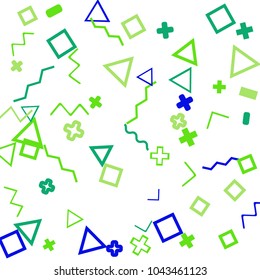 Memphis background.  Retro background with different color figures for poster or print. Memphis background with figures of different forms and colors for your design. Vector texture.