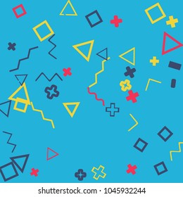 Memphis background.  Retro background with different  color figures for card or banner. Abstract memphis background with geometric colorful figures for your design. Vector texture.